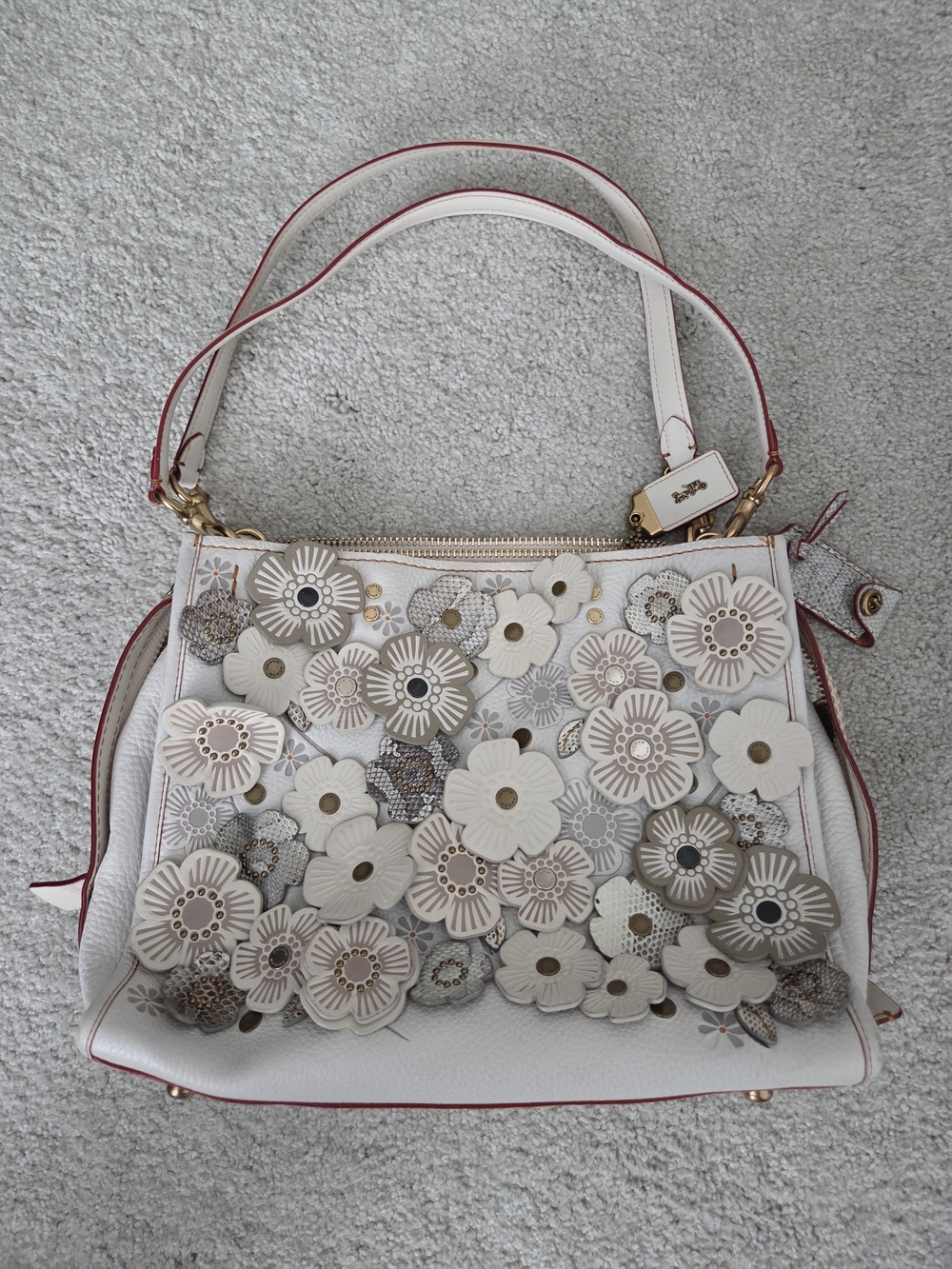 Coach Rogue 25 Floral Appliqué Leather Bag- Chalk